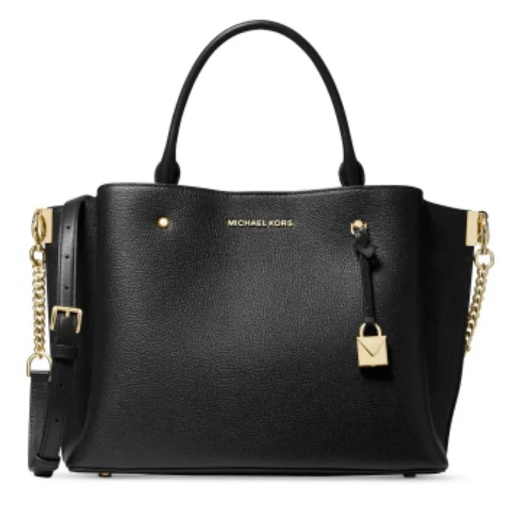 Michael Kors Black Leather Satchel with Gold Hardware